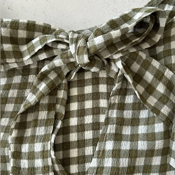 SALE NWT Olive Green Gingham Short Sleeve Top Preppy Cottagecore Fairycore Boho - Picture 4 of 6